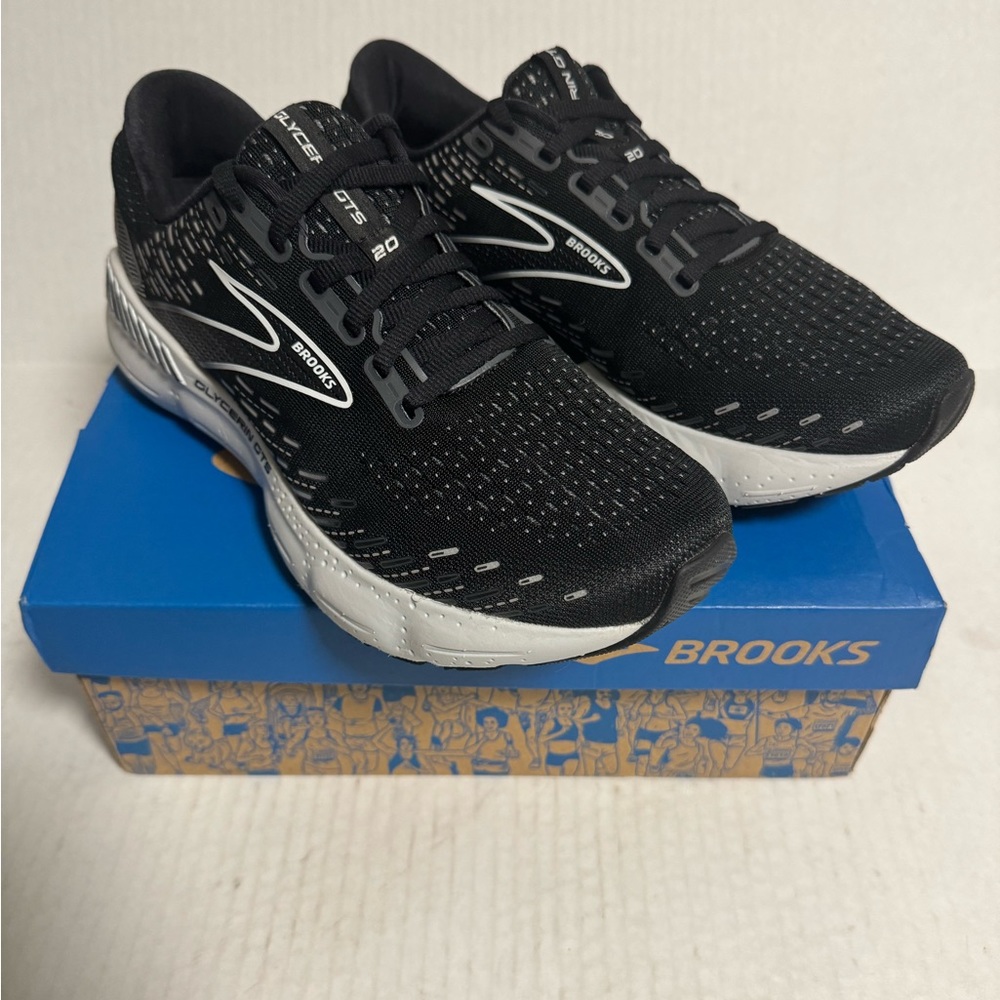 New Brooks 1203701B059 Women's Glycerin GTS 20 Black/White/Alloy Size 9.5